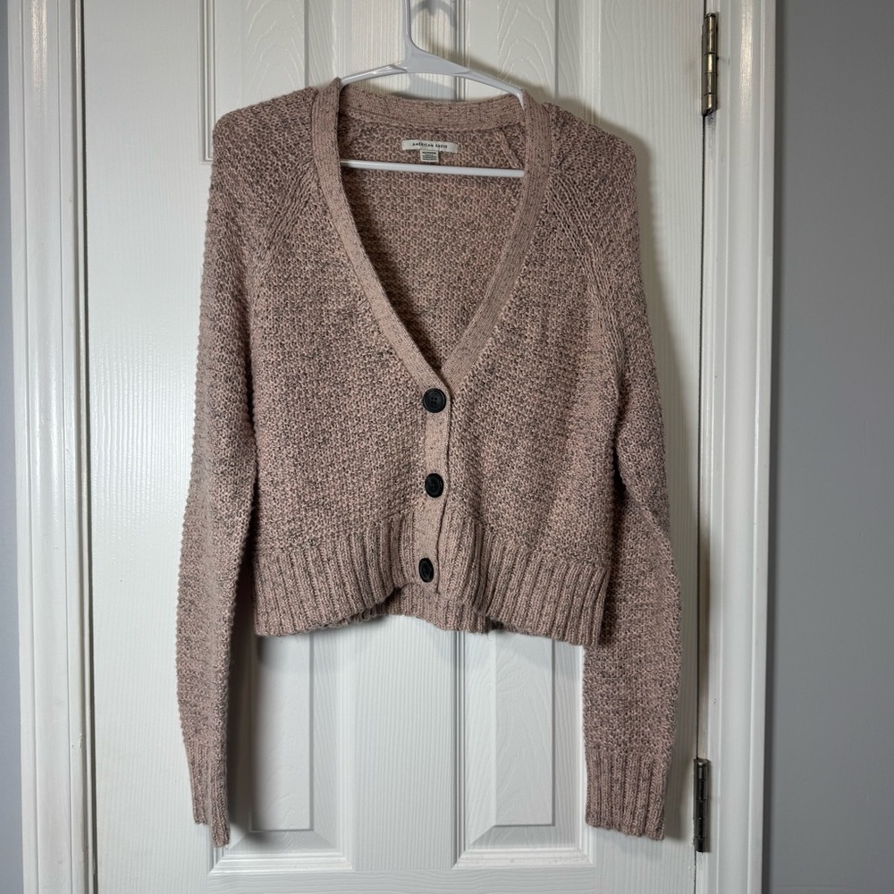 American Eagle‎ Blush Pink & Gray Cropped Cardigan XS buttons
